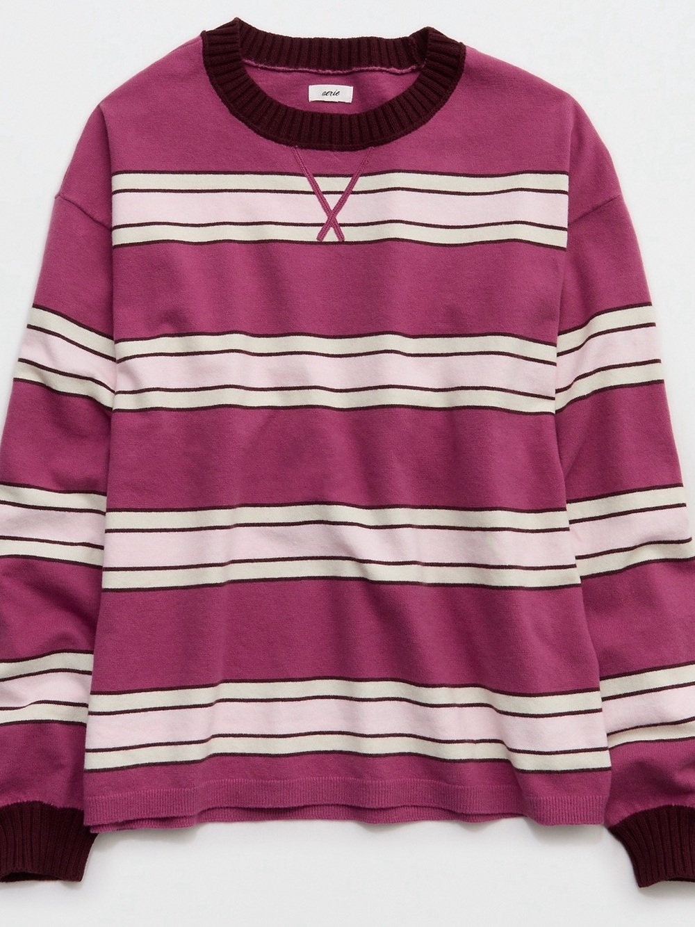 aerie Striped Crewneck Sweater in Magenta, Light Pink & Maroon